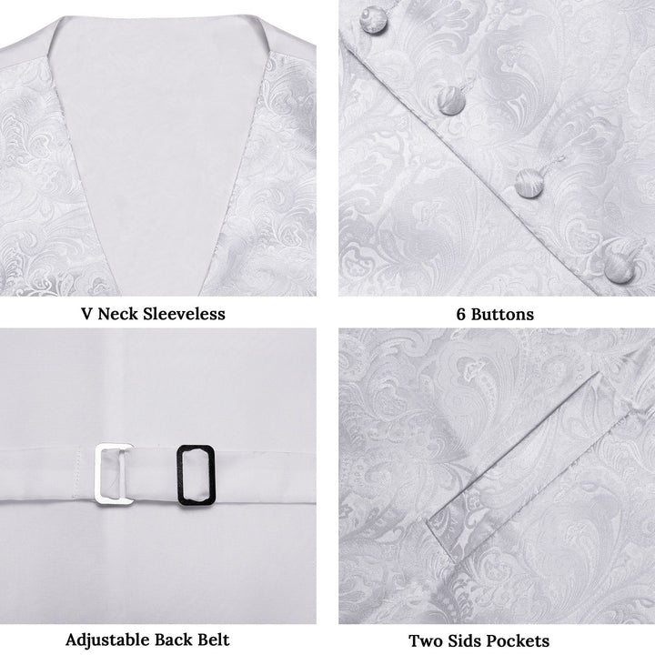 fashion suit tux white vest V neck waistcoat bowtie pocket square cufflinks set for wedding