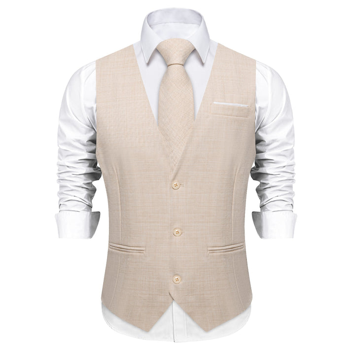 Linen White solid silk mens suit dress vest top with office business mens tie pocket square cufflinks set