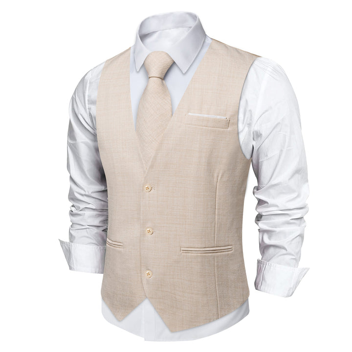 Linen White solid silk mens suit dress vest top with office business mens tie pocket square cufflinks set