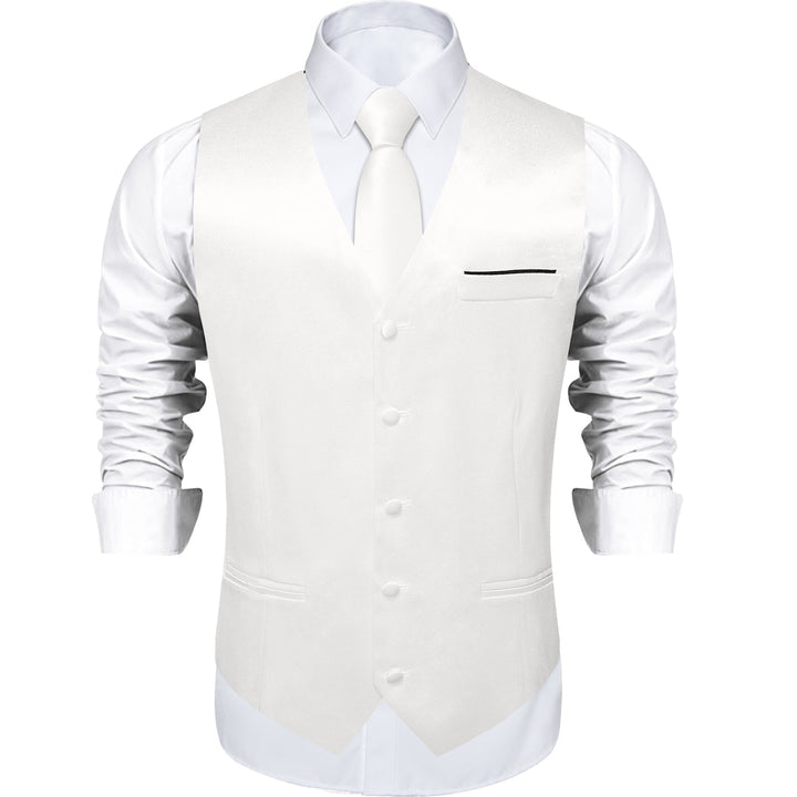 business classic solid silk mens white suit vest tie pocket square cufflinks set for men