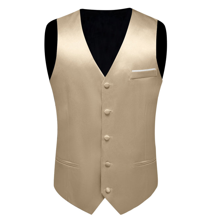 Champagne Solid Shining Silk Men Vest 