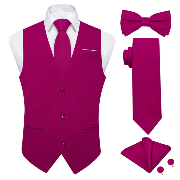 Ties2you Red Violet Solid Jacquard Men's Vest Necktie Bowtie Set