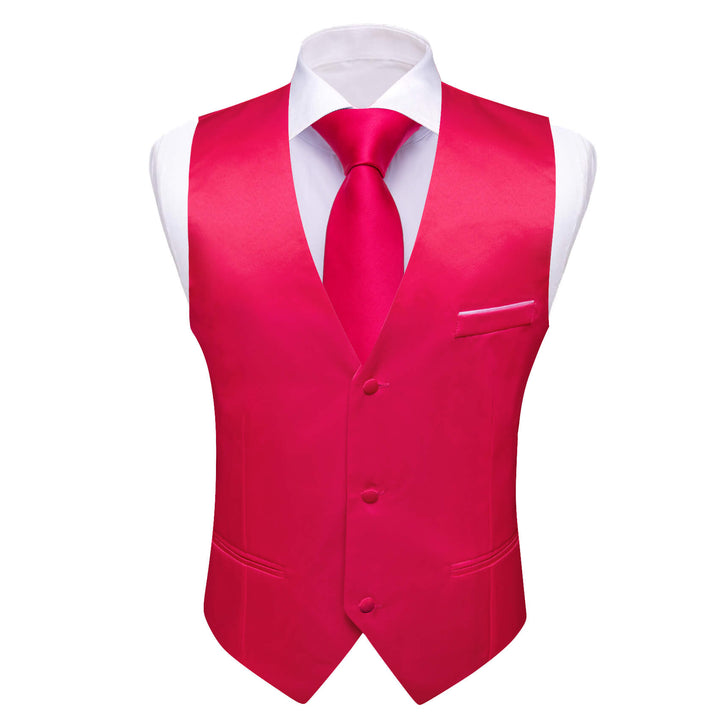 Carmine Red Silk Suit Vest Business Waistcoat