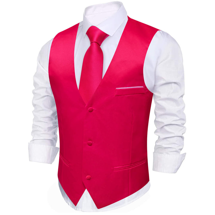 Carmine Red Silk Suit Vest Business Waistcoat