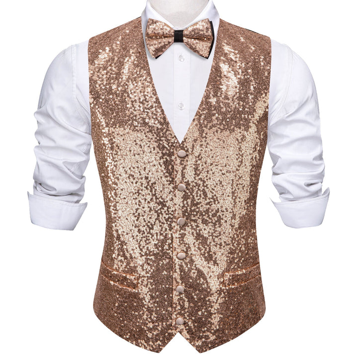 Champagne Sequins Silk Men's Vest 