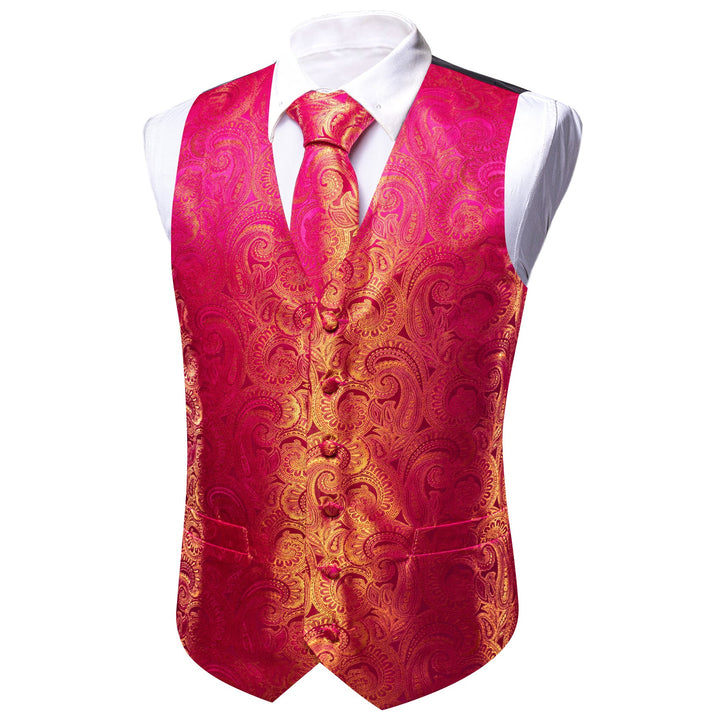 Pink Yellow Paisley Silk Men's Vest 