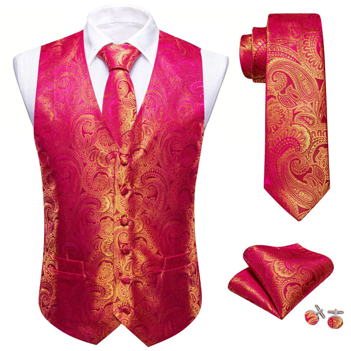 Pink Yellow Paisley Silk Men's Vest 