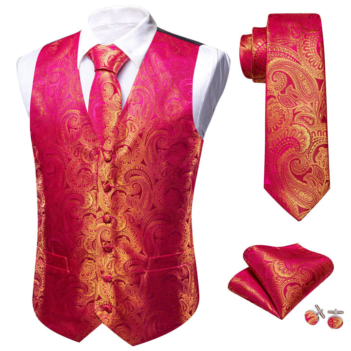 Pink Yellow Paisley Silk Men's Vest 