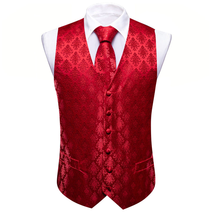 classic floral silk red vest outfit mens vest tie handkerchief cufflinks set