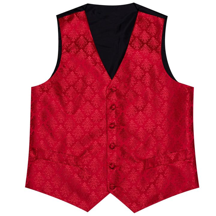 classic floral silk red vest outfit mens vest tie handkerchief cufflinks set