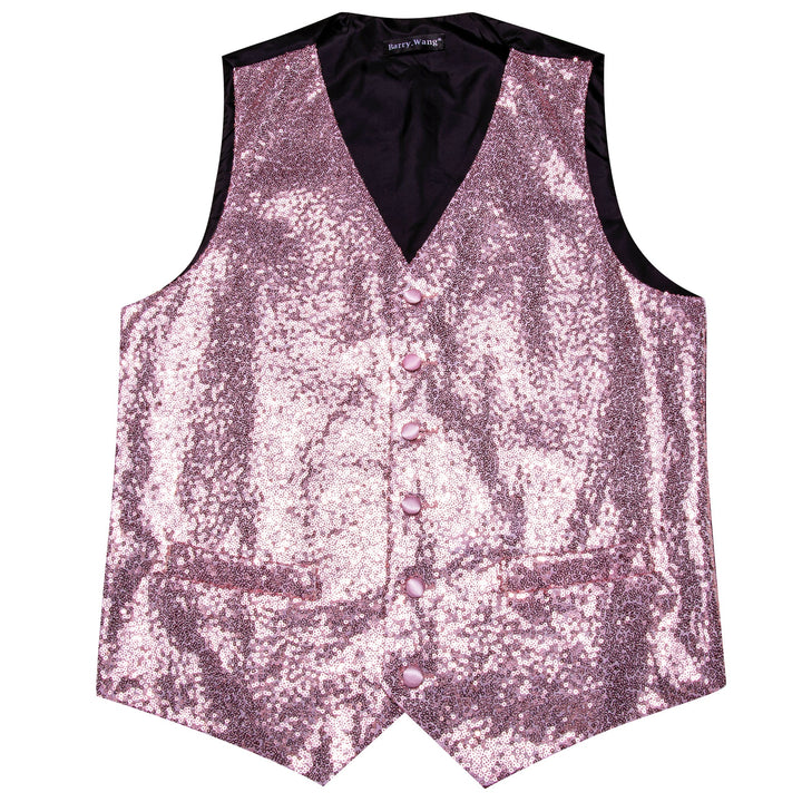 Sequins Pink Solid Silk Men's Vest