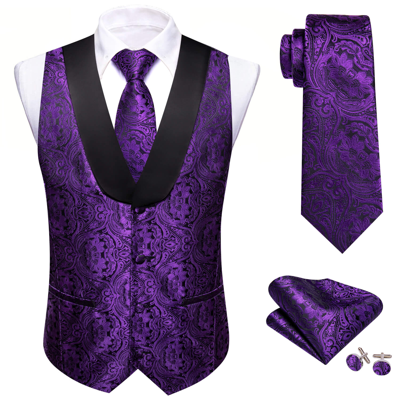 Ties2you Mens Vest VioletPurple Paisley Silk Shawl Collar Vest Tie Set ...