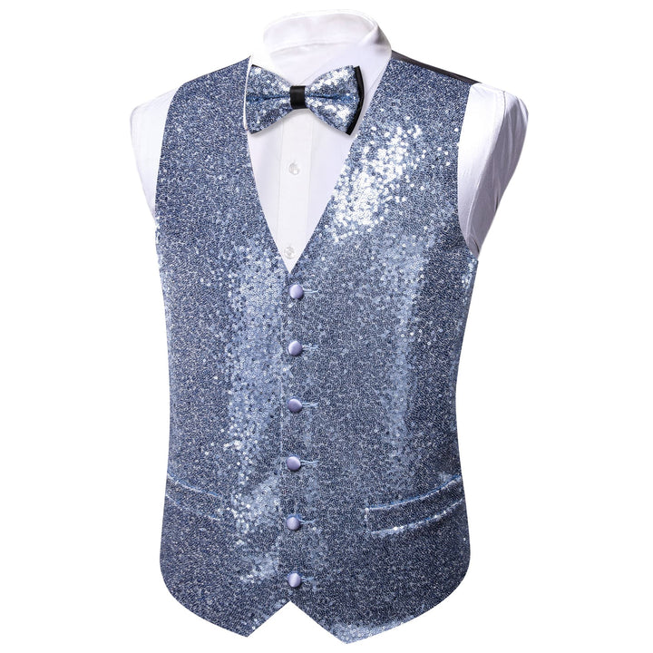 solid Arctic Blue fashion Sequin Vests for Men for sale