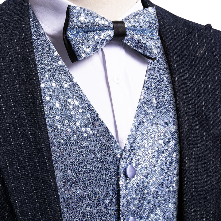 solid Arctic Blue fashion Sequin Vests for Men for sale