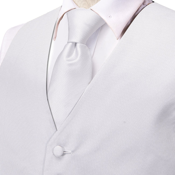 classic business solid silk mens white pique vest tie pocket square cufflinks set