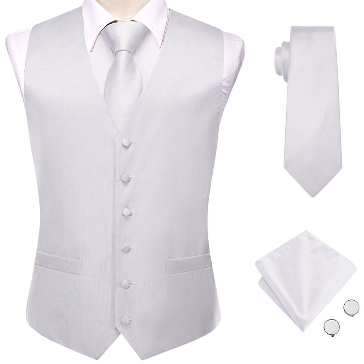 classic business solid silk mens white pique vest tie pocket square cufflinks set