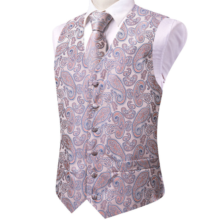 Pink Orange SkyBlue Paisley Jacquard Silk Men's Vest 