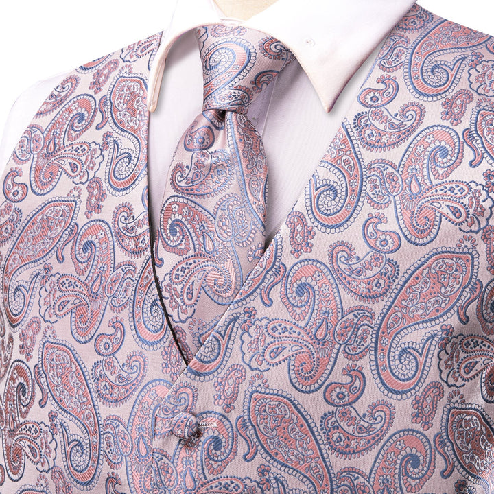 Pink Orange SkyBlue Paisley Jacquard Silk Men's Vest 