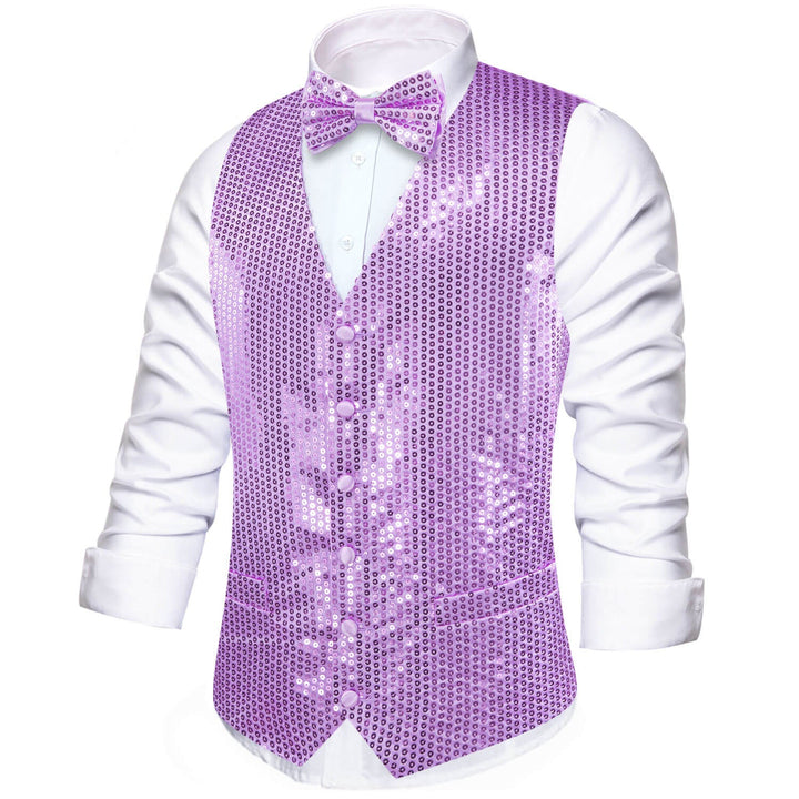 Shining Lavender Purple Sequins Vest Bow Tie Set