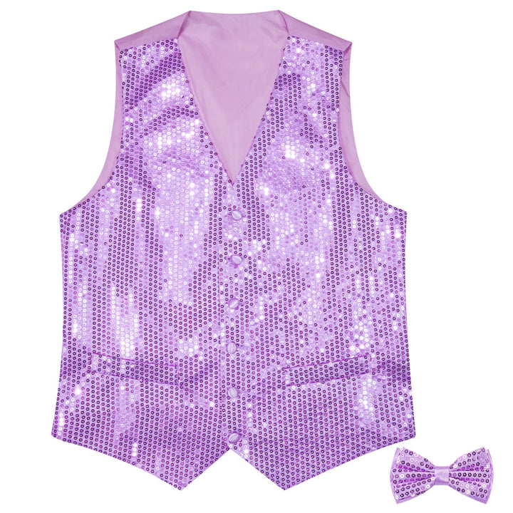 Shining Lavender Purple Sequins Vest Bow Tie Set