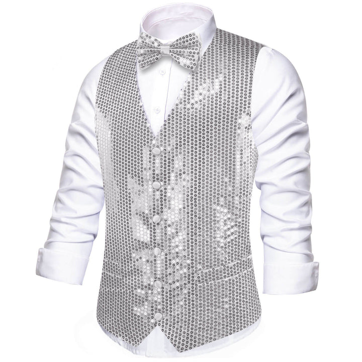 Light Gray Sequins Vest Bow Tie Set