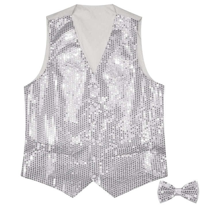 Light Gray Sequins Vest Bow Tie Set