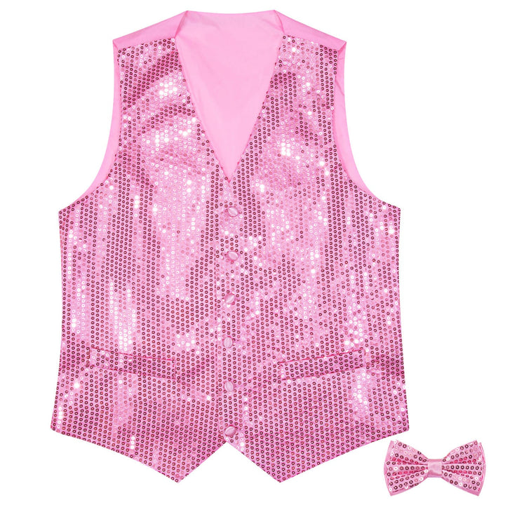 Shining Taffy Pink Sequins Vest Bow Tie