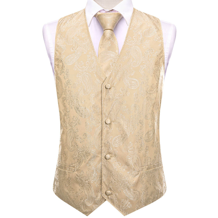 Moccasin Yellow Jacquard Paisley Silk Vest Tie Set