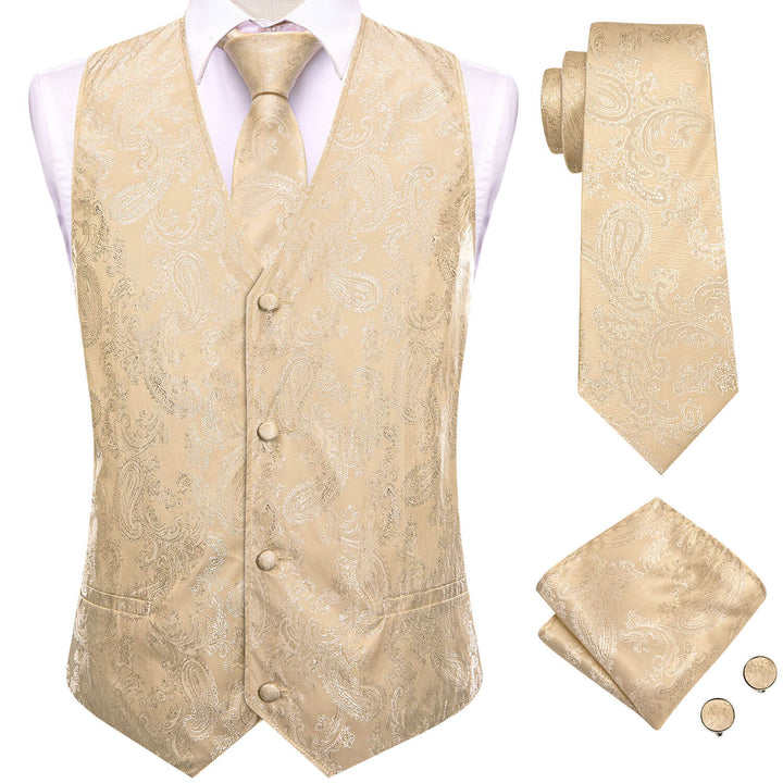 Moccasin Yellow Jacquard Paisley Silk Vest Tie