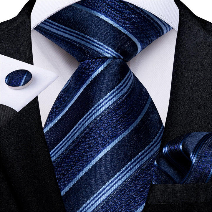 Blue Tie Striped Men's Bucket Silk Tie