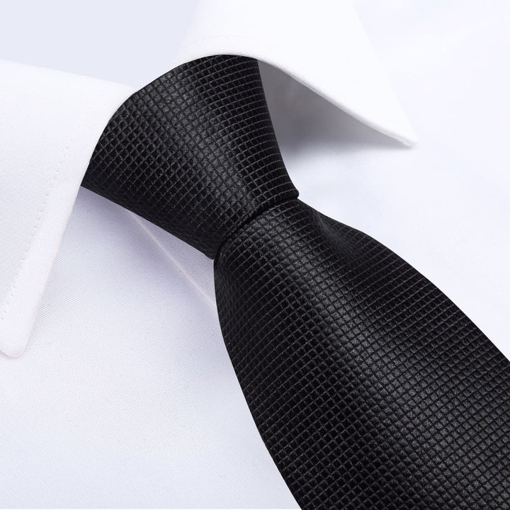 Mens Classic Black Solid Color Business Tie Set