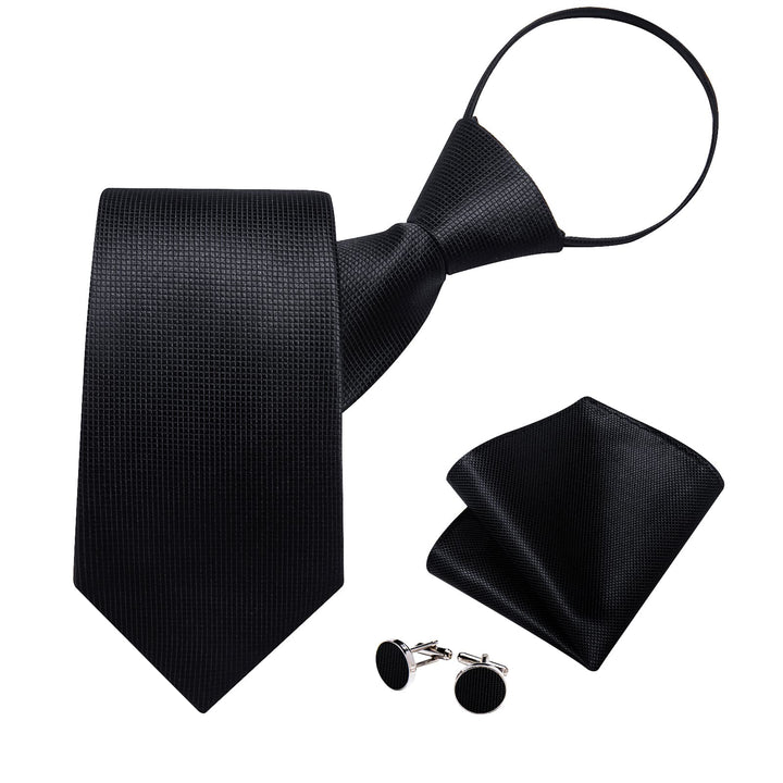 Mens Classic Black Solid Color Business Tie Set