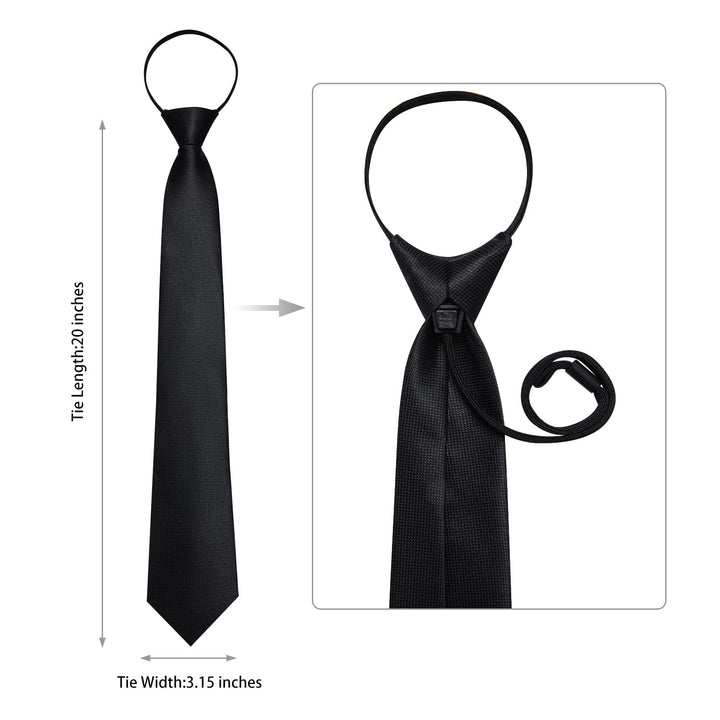 Mens Classic Black Solid Color Business Tie Set