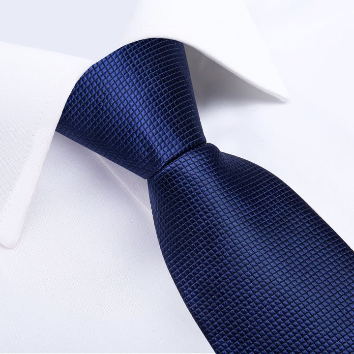 Navy blue solid color men's silk tie for office dress shirt