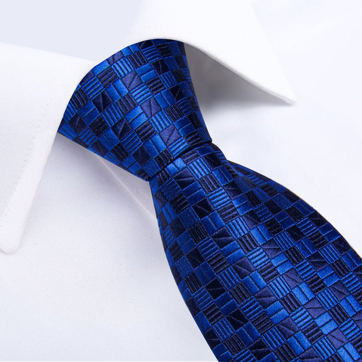 Navy Indigo Cross-Check Business Silk Men's Formal Tie Set