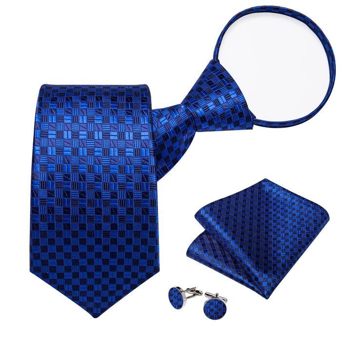 Navy Indigo Cross-Check Business Silk Men's Formal Tie Set