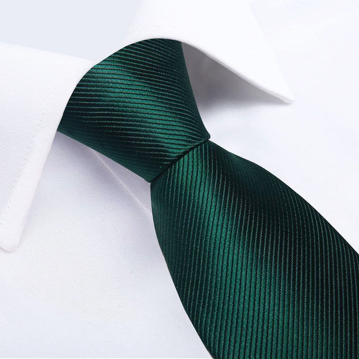 Mens Dark Green Classic Business Silk Striped Tie Set