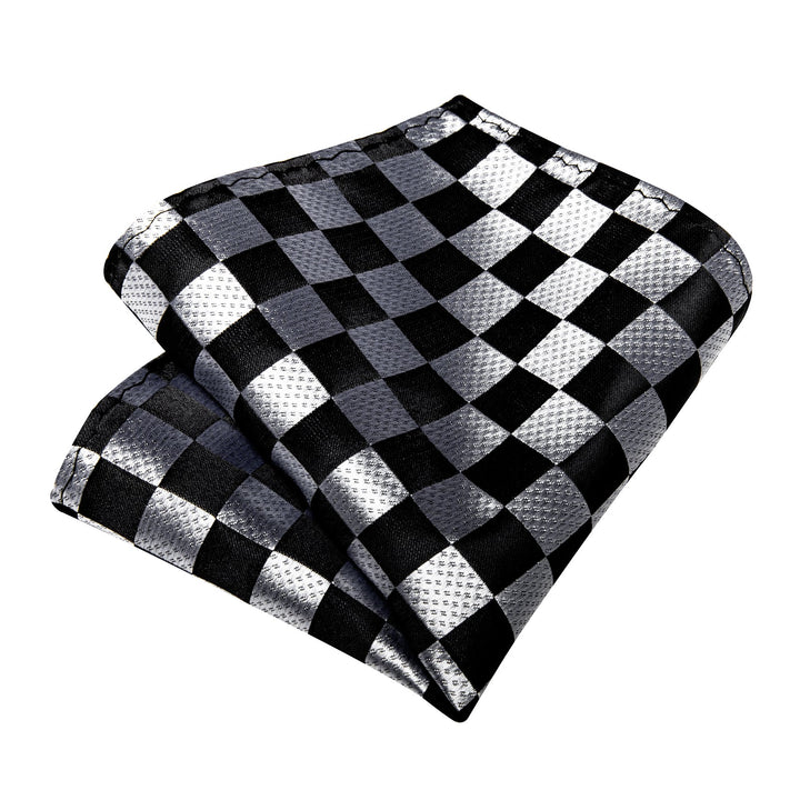 mens silver tie black plaid tie hanky