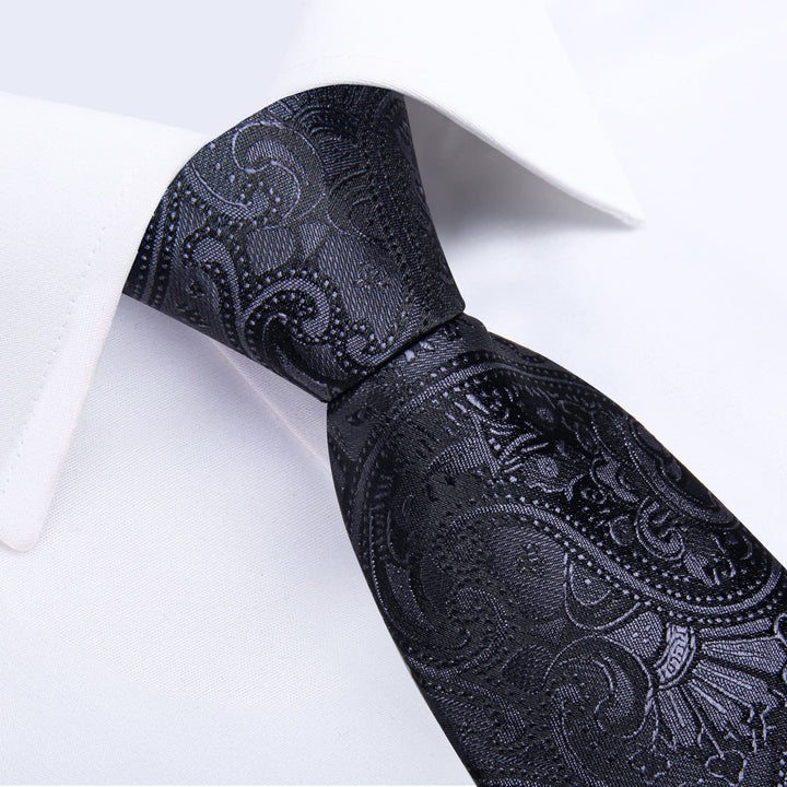 mens silk paisley black ties hanky cufflinks set