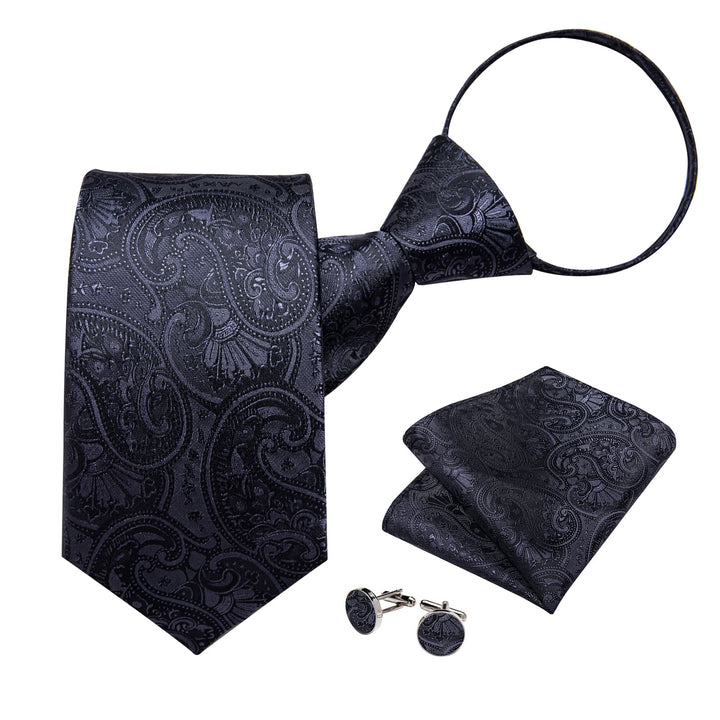 mens silk paisley black ties hanky cufflinks set