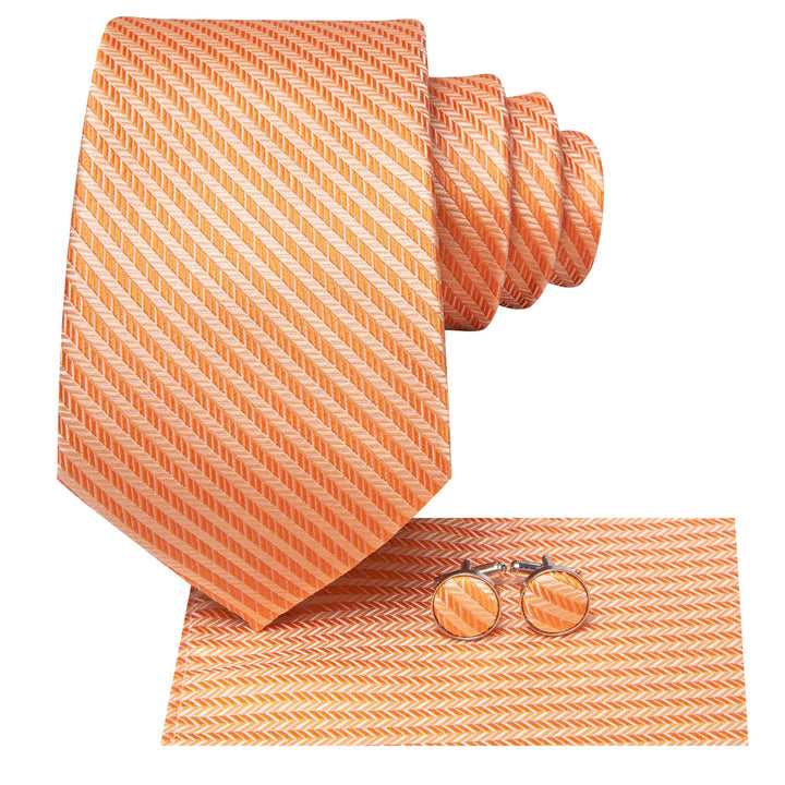 business mens tie design striped orange and pink tie pocket square cufflinks set for formal office men