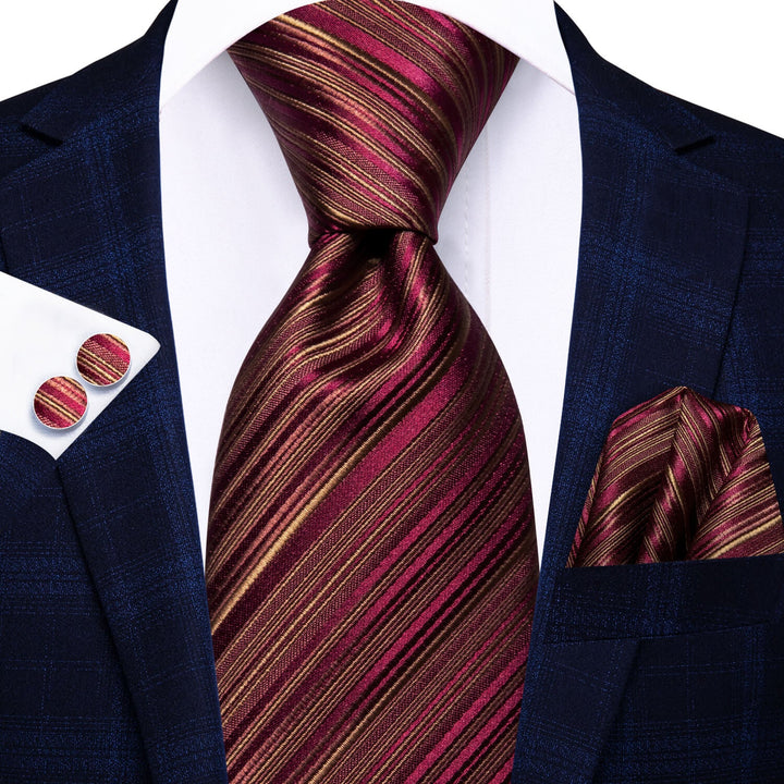 Striped Tie Burgundy Gold Silk Men's Tie