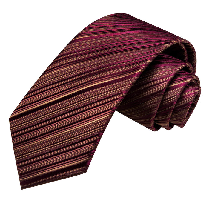 Striped Tie Burgundy Gold Silk Men's Tie