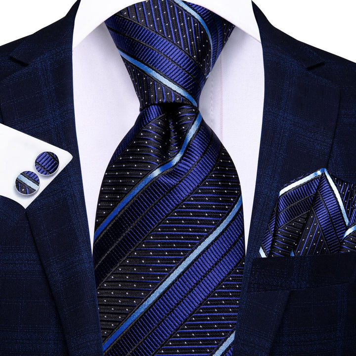  Striped Tie Navy Blue White Silk Men's Tie