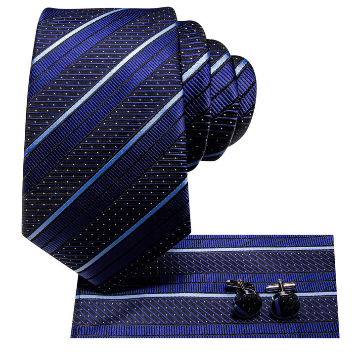  Striped Tie Navy Blue White Silk Men's Tie