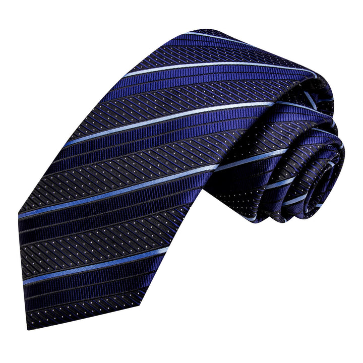  Striped Tie Navy Blue White Silk Men's Tie