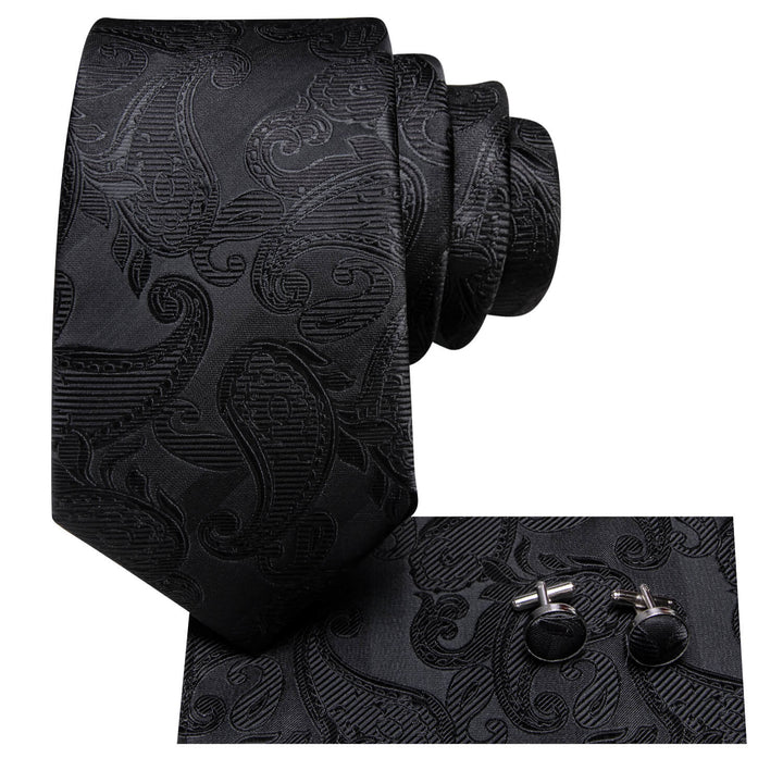 Black Tie Jacquard Paisley Silk Men's Necktie 