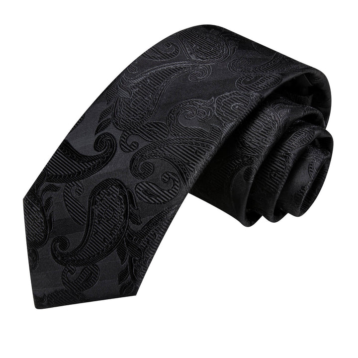 Black Tie Jacquard Paisley Silk Men's Necktie 