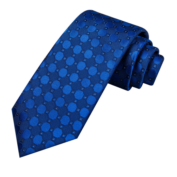 Geometric Tie Navy Blue Silk Men's Tie Pocket Square Cufflinks Set