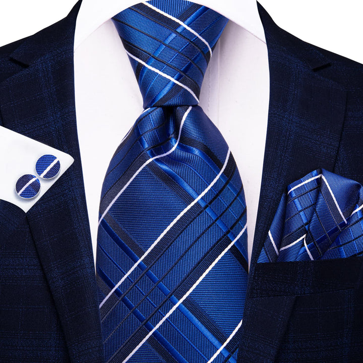 cobalt blue plaid tie